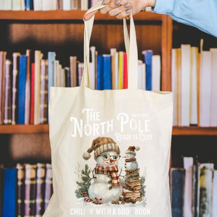 Bookish Christmas North Pole Book Club Snowman Book Worm Canvas Tote Bag Bookish Christmas North Pole Book Club Snowman Book Worm Canvas Tote Bag