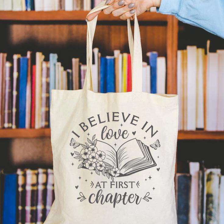 Books I Believe In Love At First Chapter Book Lover Canvas Tote Bag