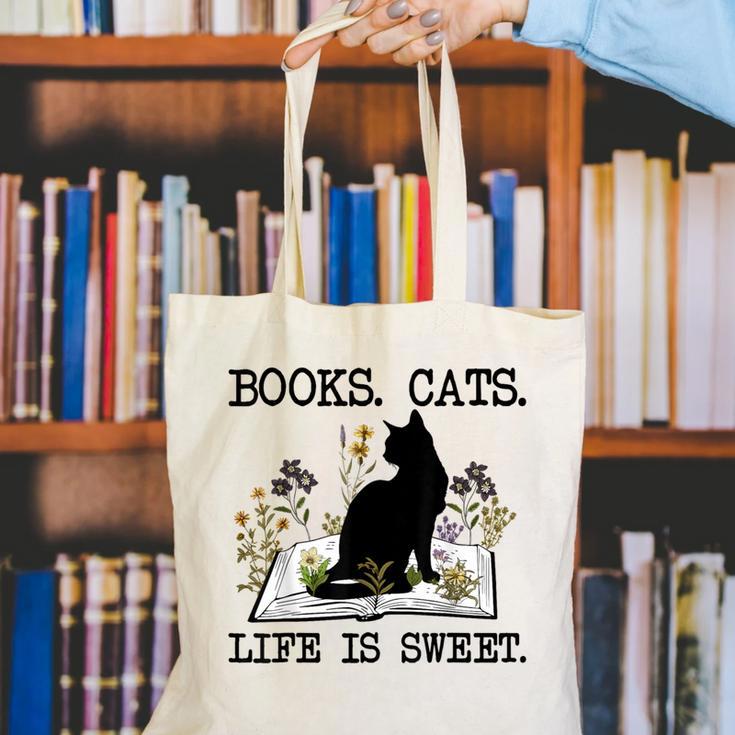 Books Cats Life Is Sweet Cat Book Lover Men Women Teen Canvas Tote Bag