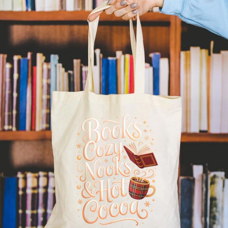 Books Cozy Nooks Hot Cocoa Winter Reading Warmth Comfort Canvas Tote Bag
