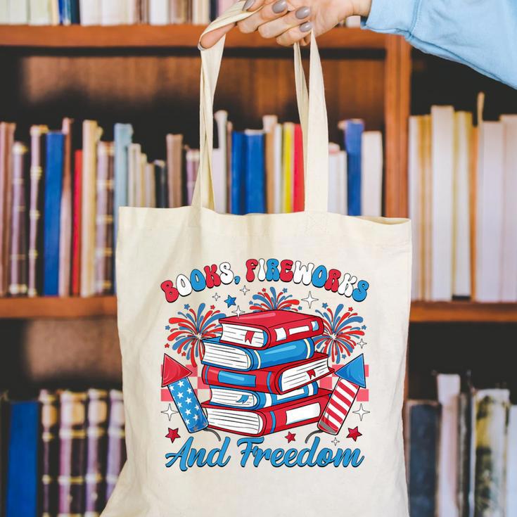 Books Fireworks And Freedom Independence Day Book Lover Canvas Tote Bag