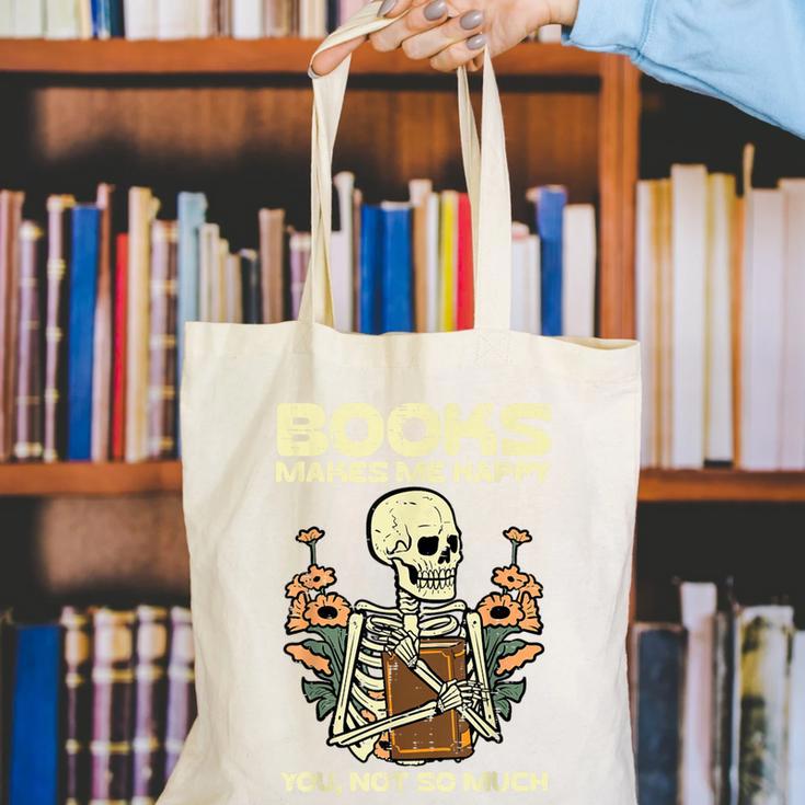 Books Make Me Happy Skeleton Read Reading Librarian Book Canvas Tote Bag