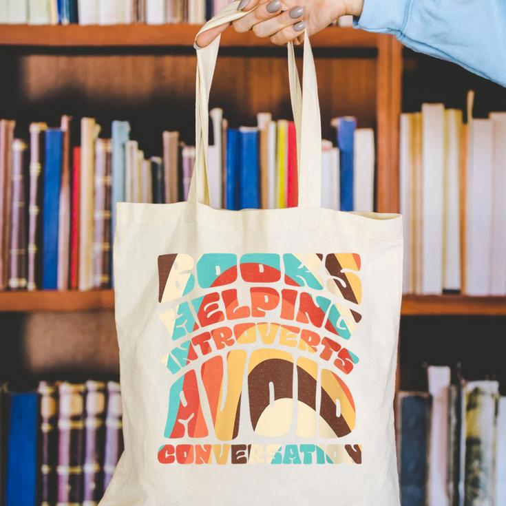 Books Helping Introverts Avoid Conversation Canvas Tote Bag Books Helping Introverts Avoid Conversation Canvas Tote Bag
