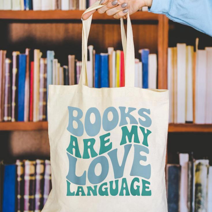Books Are My Love Language Retro Book Quote Canvas Tote Bag