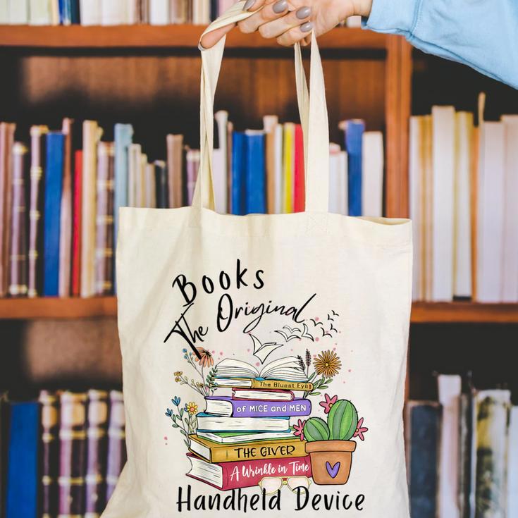 Books Original Handheld Device Reader Literacy Book Lover Canvas Tote Bag