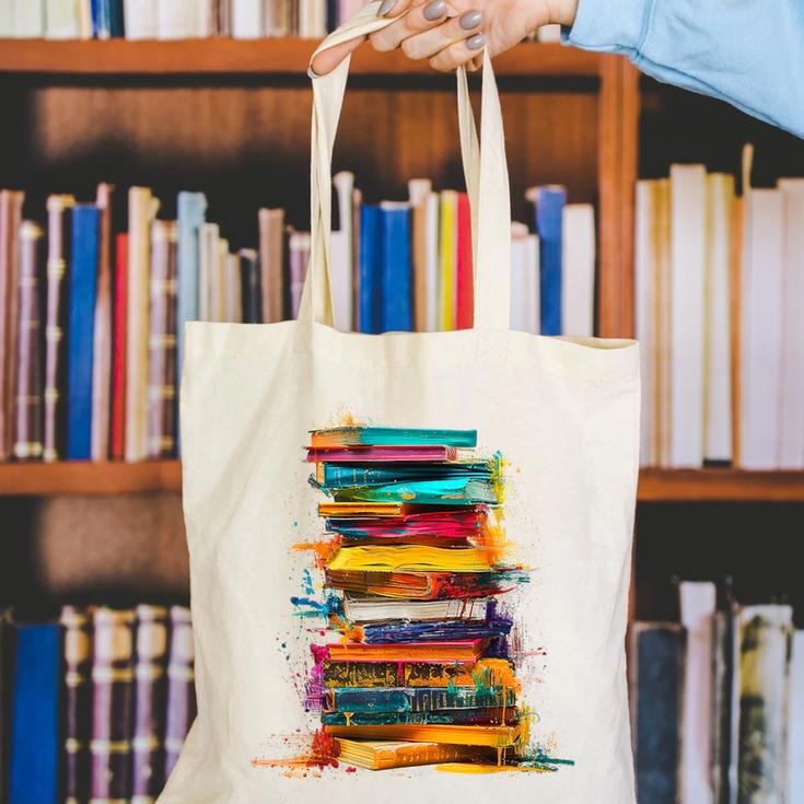 Books Painting Colorful Art Abstract Graphic Books Canvas Tote Bag