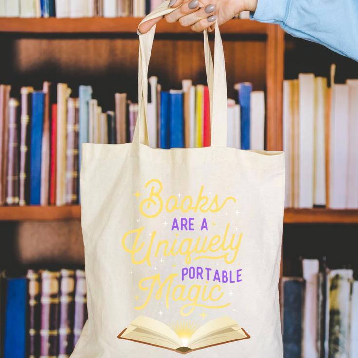 Books Are A Uniquely Portable Magic Reading Bookworm Canvas Tote Bag