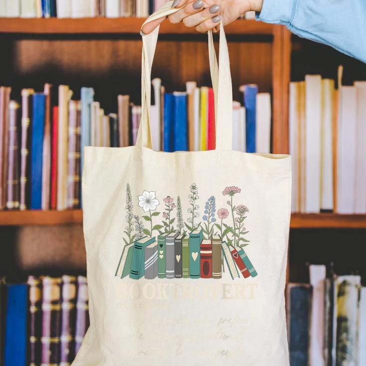 Booktrovert Definition Floral Books Reading Teacher Library Canvas Tote Bag