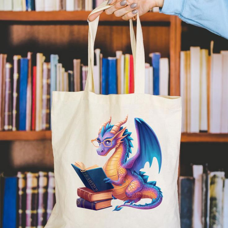 Bookworm Book Lover Women Girls Dragon Reading Canvas Tote Bag Bookworm Book Lover Women Girls Dragon Reading Canvas Tote Bag
