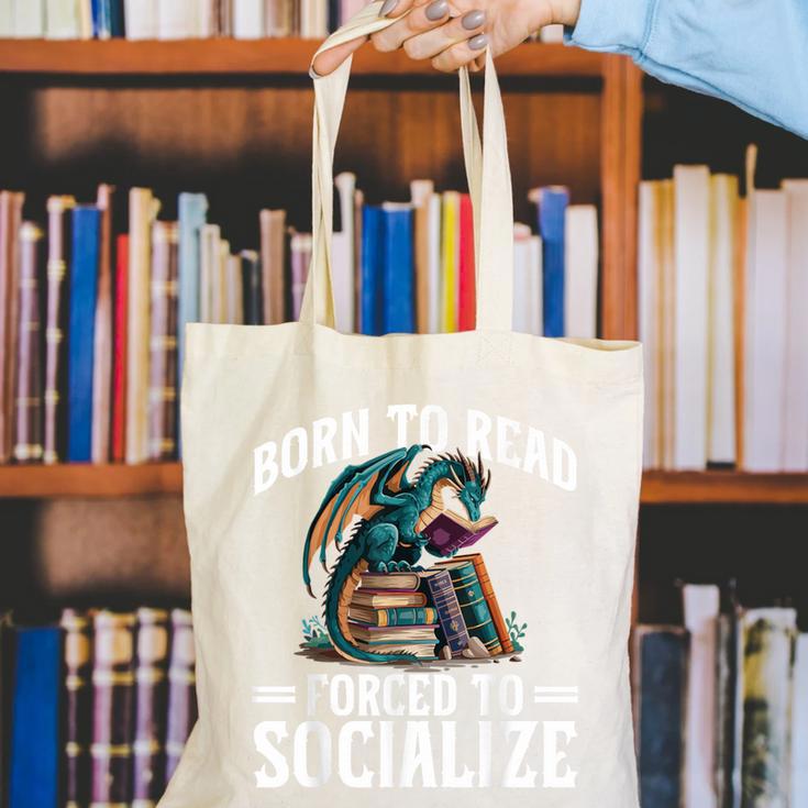 Born To Read Forced To Socialize Dragon Books Reading Canvas Tote Bag