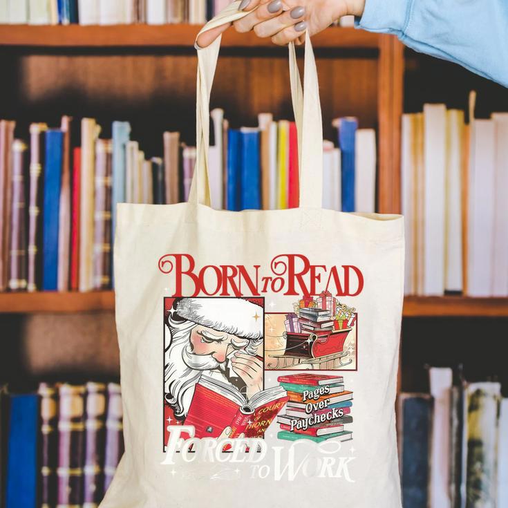 Born To Read Forced To Work Santa Christmas Book Lover Retro Canvas Tote Bag