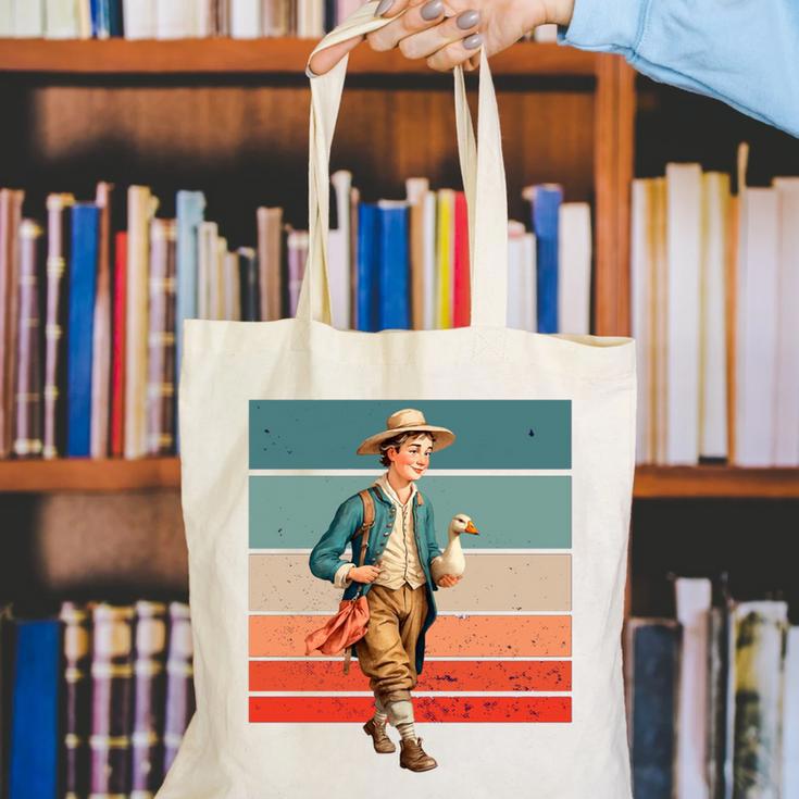 Boy Goose Vintage Rural Pastoral Charm Nostalgia Simple Life Canvas Tote Bag