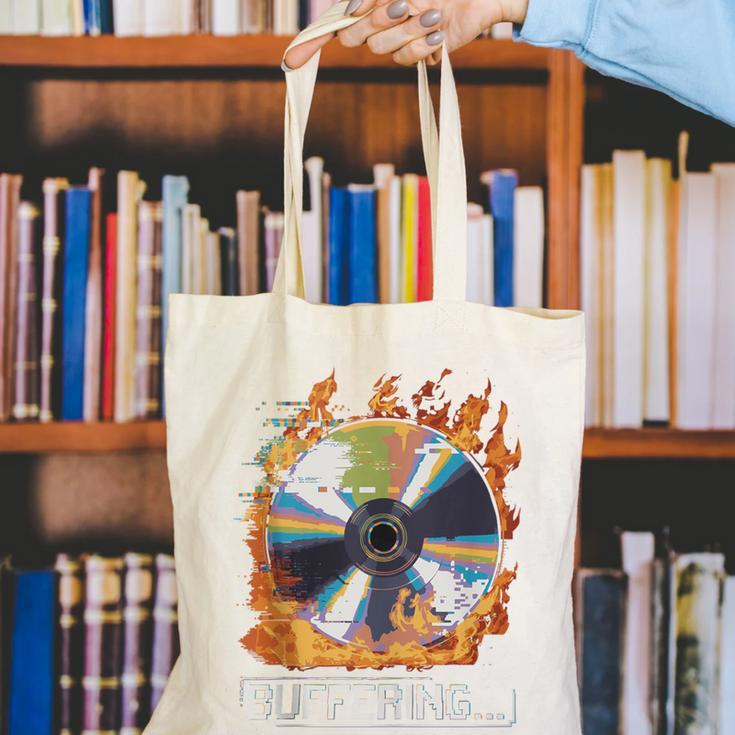 Buffering Glitched CD On Fire 2000s Nostalgia Canvas Tote Bag