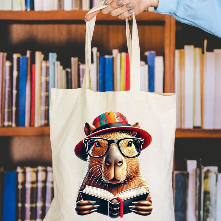Capybara Bookworm Rodent Reading a Book Canvas Tote Bag
