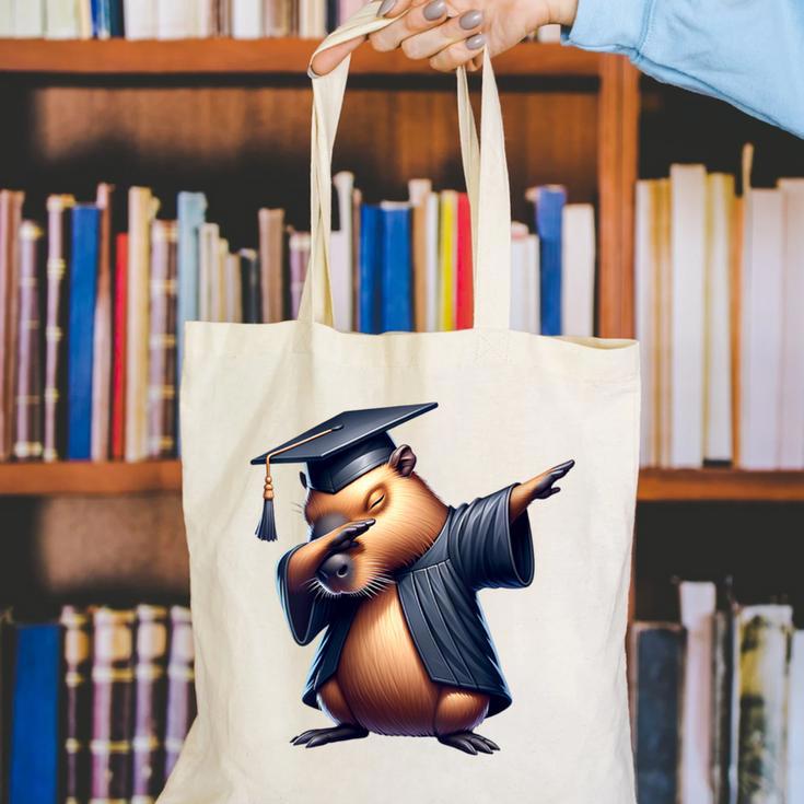 Capybara Graduation Dabbing Capy Wearing Graduate Gown Canvas Tote Bag