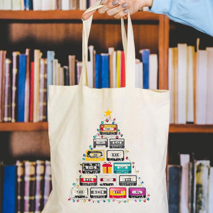 Cassette Tape Christmas Tree Graphic 80s 90s Retro Nostalgia Canvas Tote Bag Cassette Tape Christmas Tree Graphic 80s 90s Retro Nostalgia Canvas Tote Bag