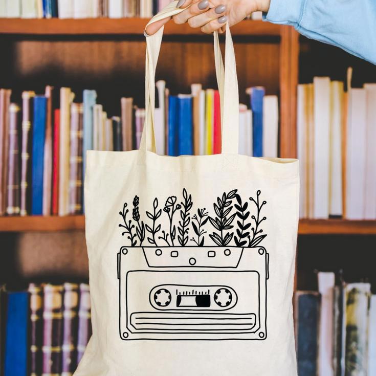 Cassette Tee 80s 90s Retro Party Costume Nostalgia Cassette Canvas Tote Bag