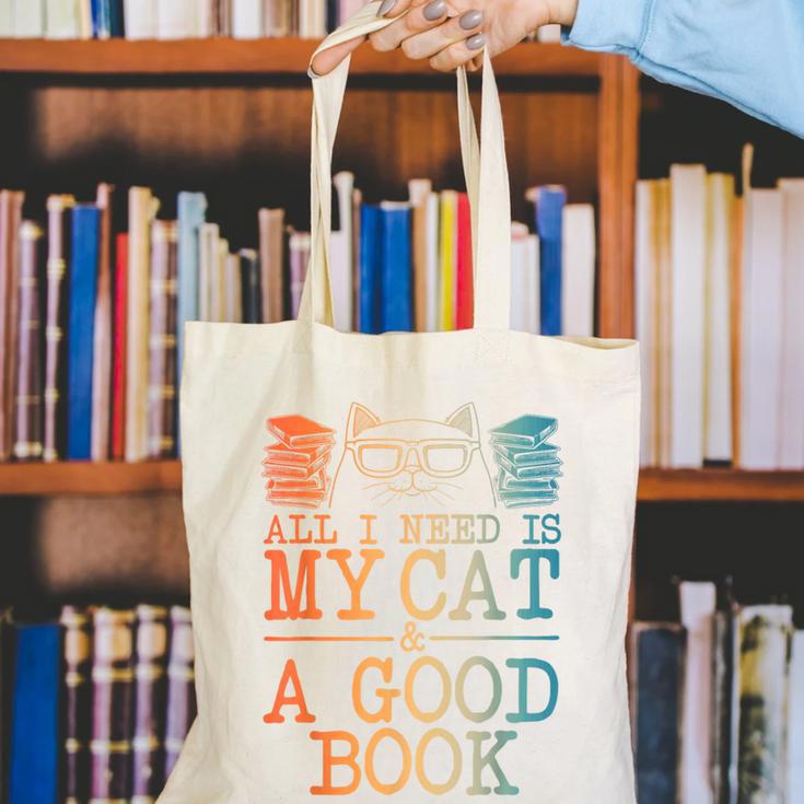 Cat & Book Art For Men Women Cat Librarian Novel Book Lover Canvas Tote Bag Cat & Book Art For Men Women Cat Librarian Novel Book Lover Canvas Tote Bag