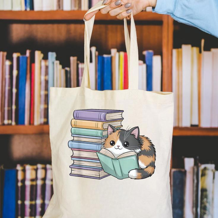 Cat On Books Pets Cats Reading Book Nerd Read Reader Bookcat Canvas Tote Bag