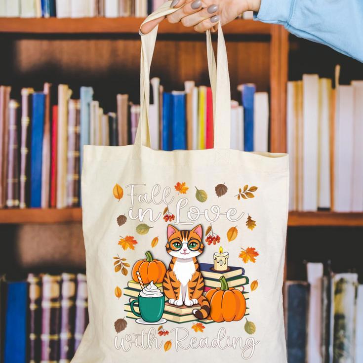 Cat Fall In Love With Reading Book Lover Autumn Canvas Tote Bag