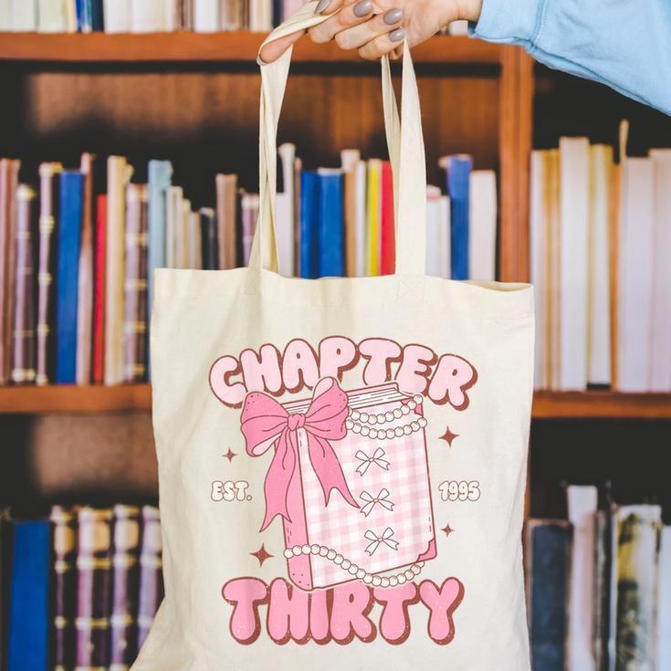 Chapter Thirty Est 1995 Cute 30th Birthday Book Bow Coquette Canvas Tote Bag