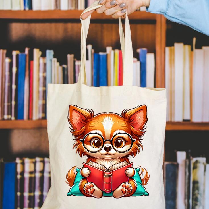 Chihuahua Reading a Book Dog Canvas Tote Bag