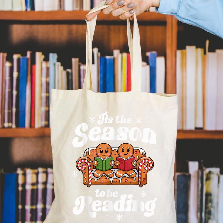 Christmas Book Lover Gingerbread Library Reading Bookaholic Canvas Tote Bag
