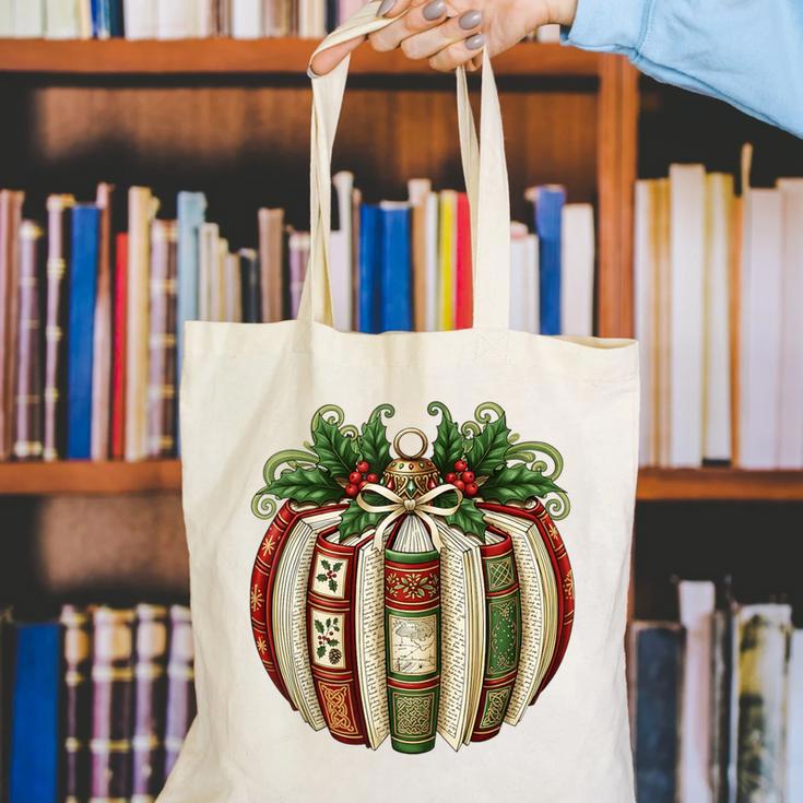 Christmas Book Ornament Bookworm Book Lover Men Women Canvas Tote Bag Christmas Book Ornament Bookworm Book Lover Men Women Canvas Tote Bag