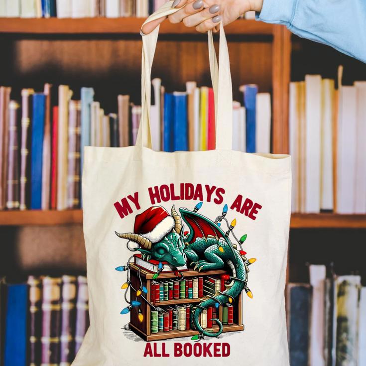 Christmas Dragon My Holidays Are All Booked Book Lovers Kids Canvas Tote Bag Christmas Dragon My Holidays Are All Booked Book Lovers Kids Canvas Tote Bag