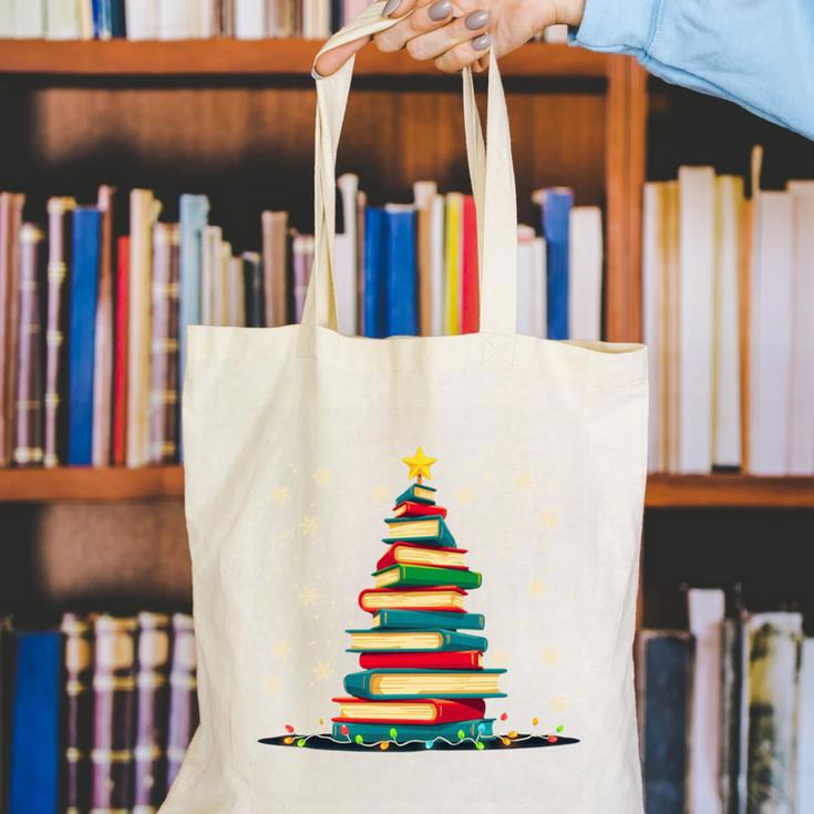 Christmas Tree Of Books Holiday Canvas Tote Bag
