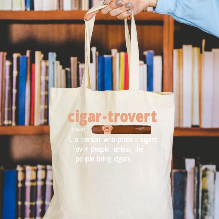 Cigar-Trovert Cigar Smoking Humor Definition Introvert Canvas Tote Bag