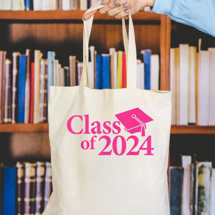 Class Of 2024 Pink For Girls And Women Graduation Canvas Tote Bag