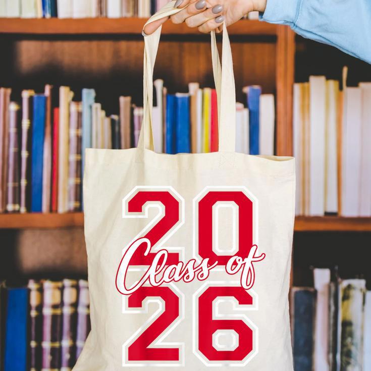 Class Of 2026 Graduation Red With Varsity Letters Canvas Tote Bag
