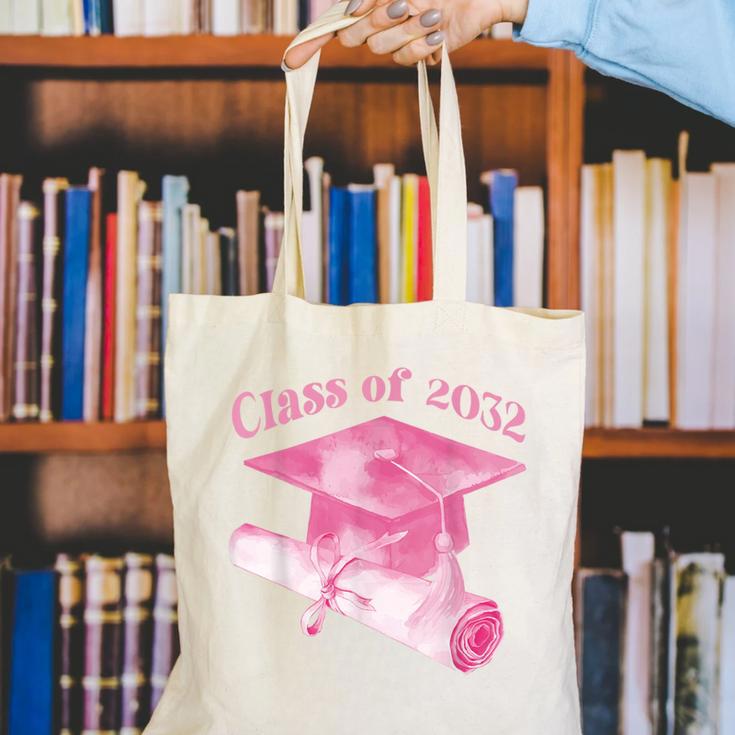 Class Of 2032 Senior 2032 Back To School 2032 Graduation Cap Canvas Tote Bag