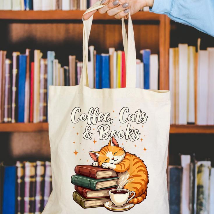 Coffee Cats & Books Lover For Women & Girls Coffee Canvas Tote Bag