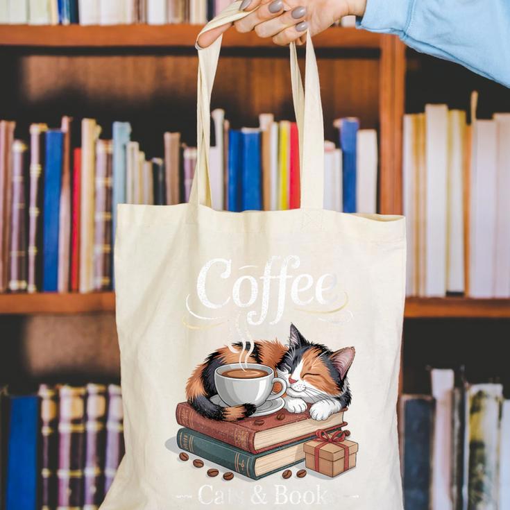 Coffee Cats And Books Cozy Calico Reader Love Cute Cat Canvas Tote Bag