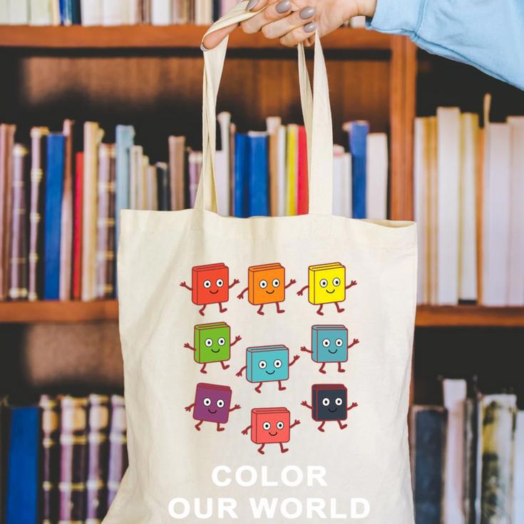 Color Our World Book Lover Reading Bookworm Reader Canvas Tote Bag Color Our World Book Lover Reading Bookworm Reader Canvas Tote Bag