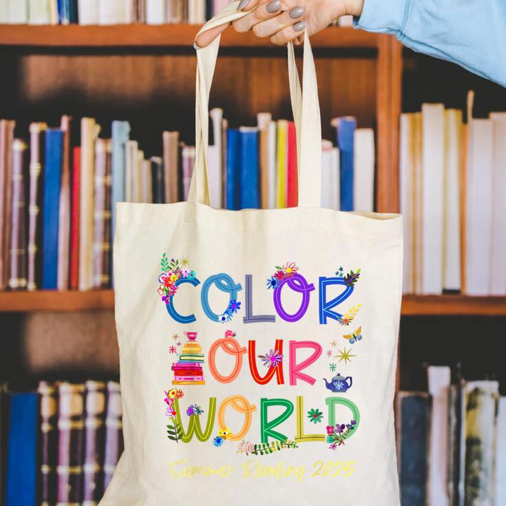 Color Our World Summer Reading 2025 Boho Wildflower Book Canvas Tote Bag