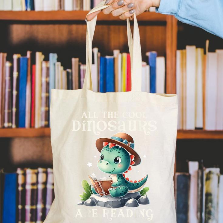 All The Cool Dinosaurs Are Reading Book Reader T-Rex Kawaii Canvas Tote Bag