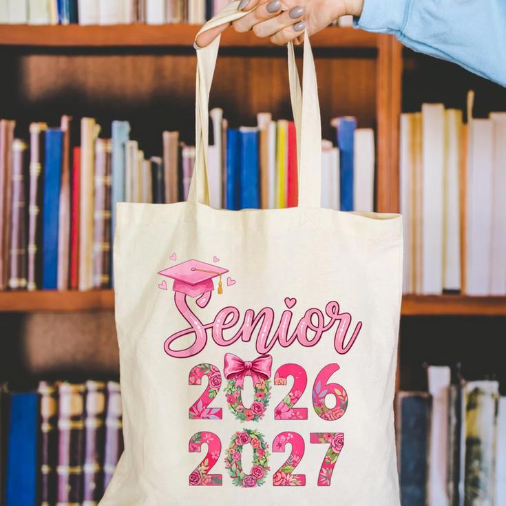 Coquette Pink Bow Flowers Senior 2026 2027 Graduation Canvas Tote Bag