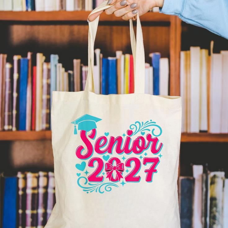 Coquette Pink Bow Senior 2027 Class Of Graduation Canvas Tote Bag