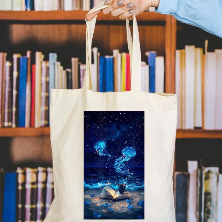 Cosmic Botanical Book Lover Reading Canvas Tote Bag