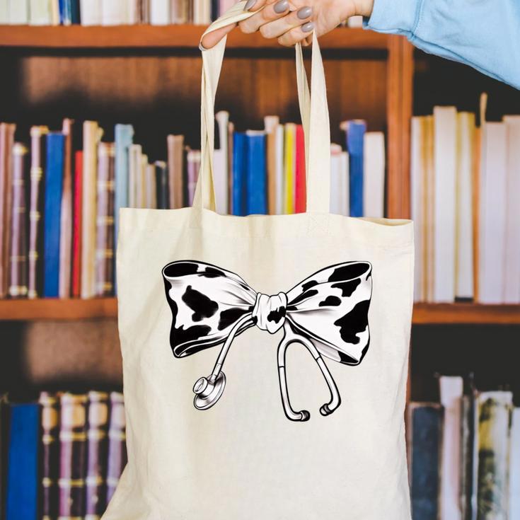 Cow Print Bow And Stethoscope Nurse RN Graduation Coquette Canvas Tote Bag