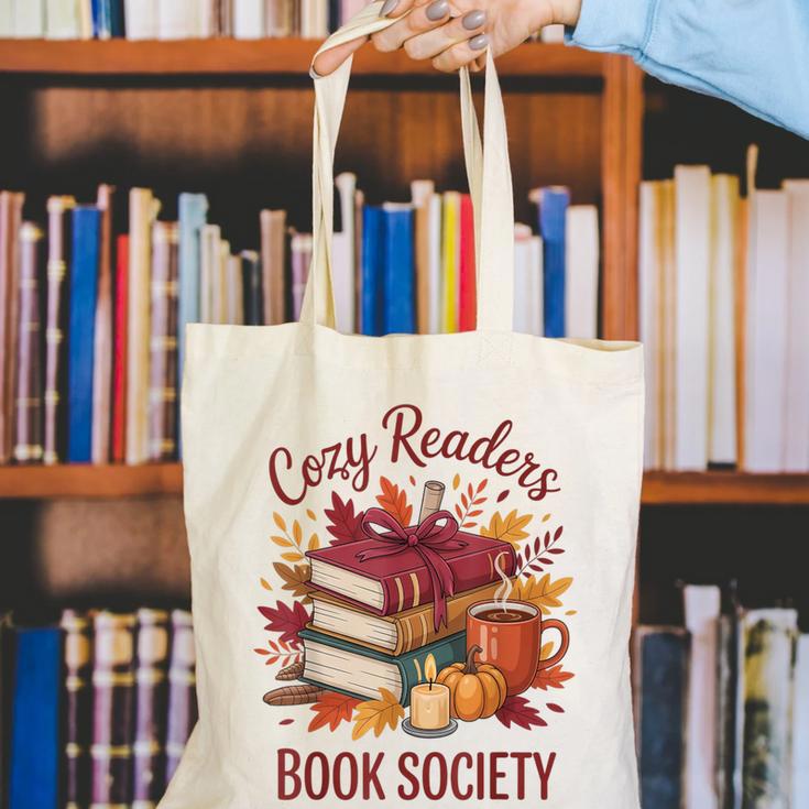 Cozy Readers Book Society Fall Autumn Floral Pumpkin Season Canvas Tote Bag