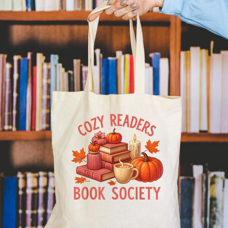 Cozy Readers Book Society Teacher Reading Floral Pumpkin Tee Canvas Tote Bag