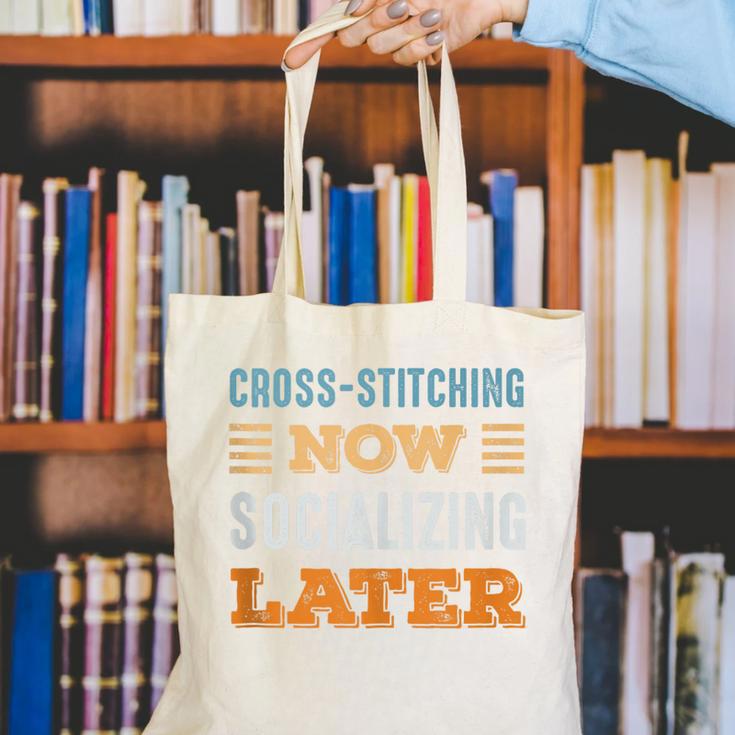 Cross-Stitching Now Minimal Socializing Introvert Vintage Canvas Tote Bag Cross-Stitching Now Minimal Socializing Introvert Vintage Canvas Tote Bag