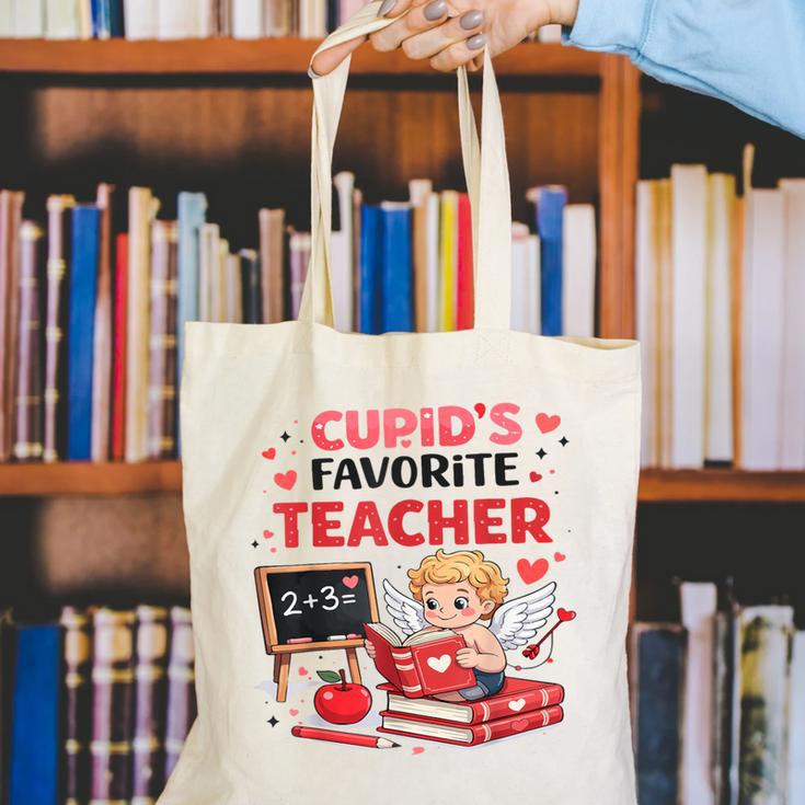 Cupid's Favorite Math Teacher Valentine Reading Book Women Canvas Tote Bag
