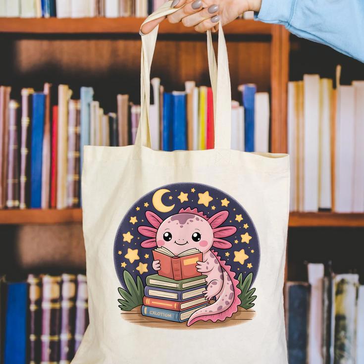 Cute Axolotl Reading Books Cozy Night Aesthetic Canvas Tote Bag Cute Axolotl Reading Books Cozy Night Aesthetic Canvas Tote Bag
