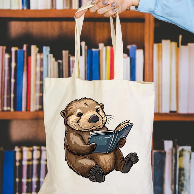 Cute Book Sea Otter Canvas Tote Bag Cute Book Sea Otter Canvas Tote Bag