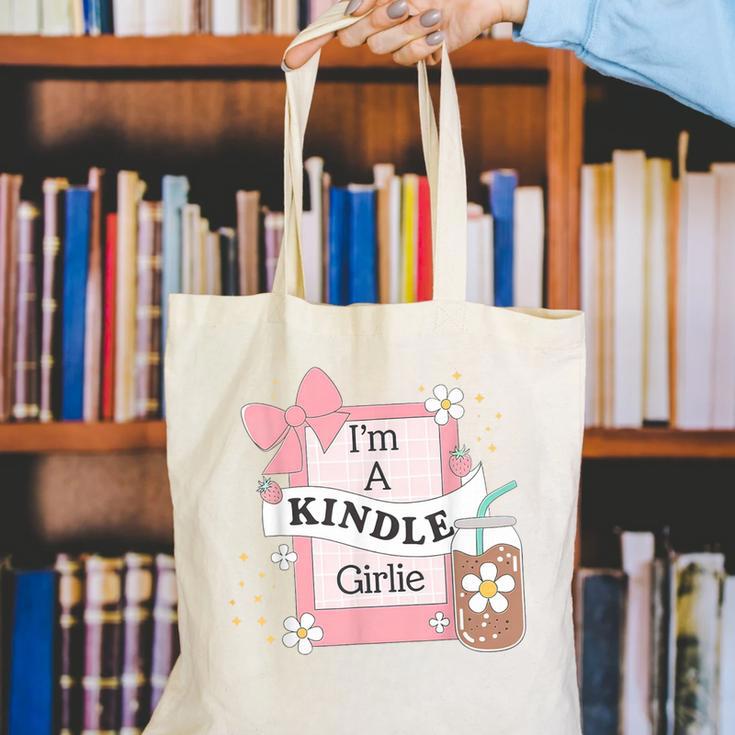 Cute Bookish Kindle Girlie Nerdy Read Book Lover Girl Women Canvas Tote Bag